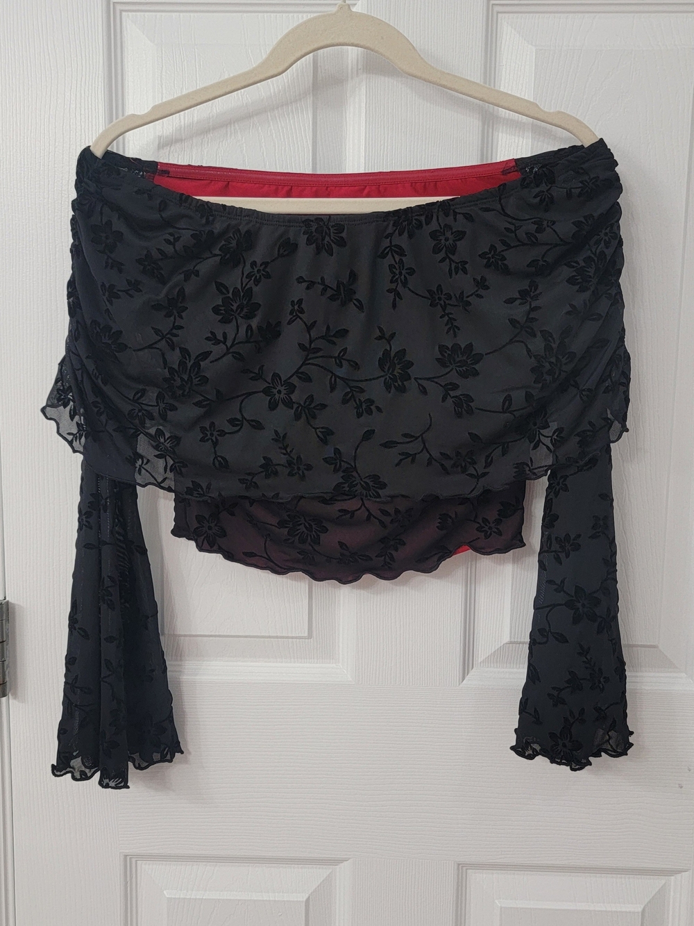 Black Sheer Floral Off-Shoulder Women's Top